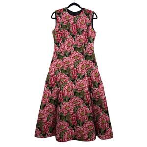 Escada Floral Jacquard Midi Dress Size 38 (US 6/8) Designer Pockets Bloomcore